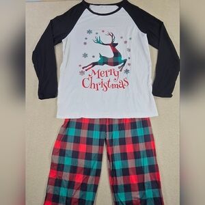 Men's Small Merry Christmas Pajama Set Plaid Pants Reindeer